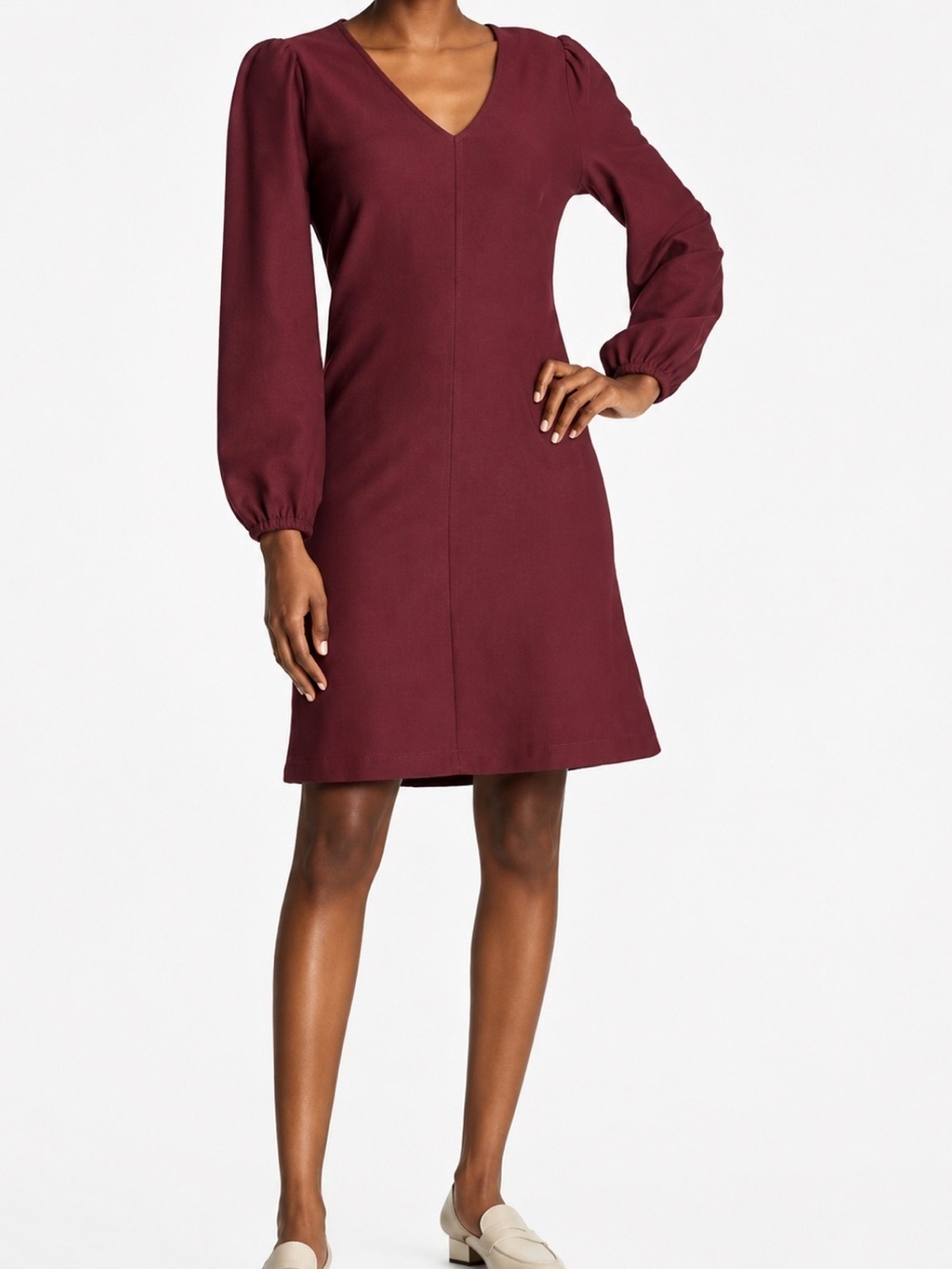 Madewell Brick Red Textured V-Neck Pillow Sleeve Fit and Flare Cotton Mini Dress